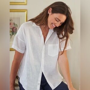 Frank & Eileen Rose 100% Linen Button Up Shirt Relaxed Fit – White – Size Small